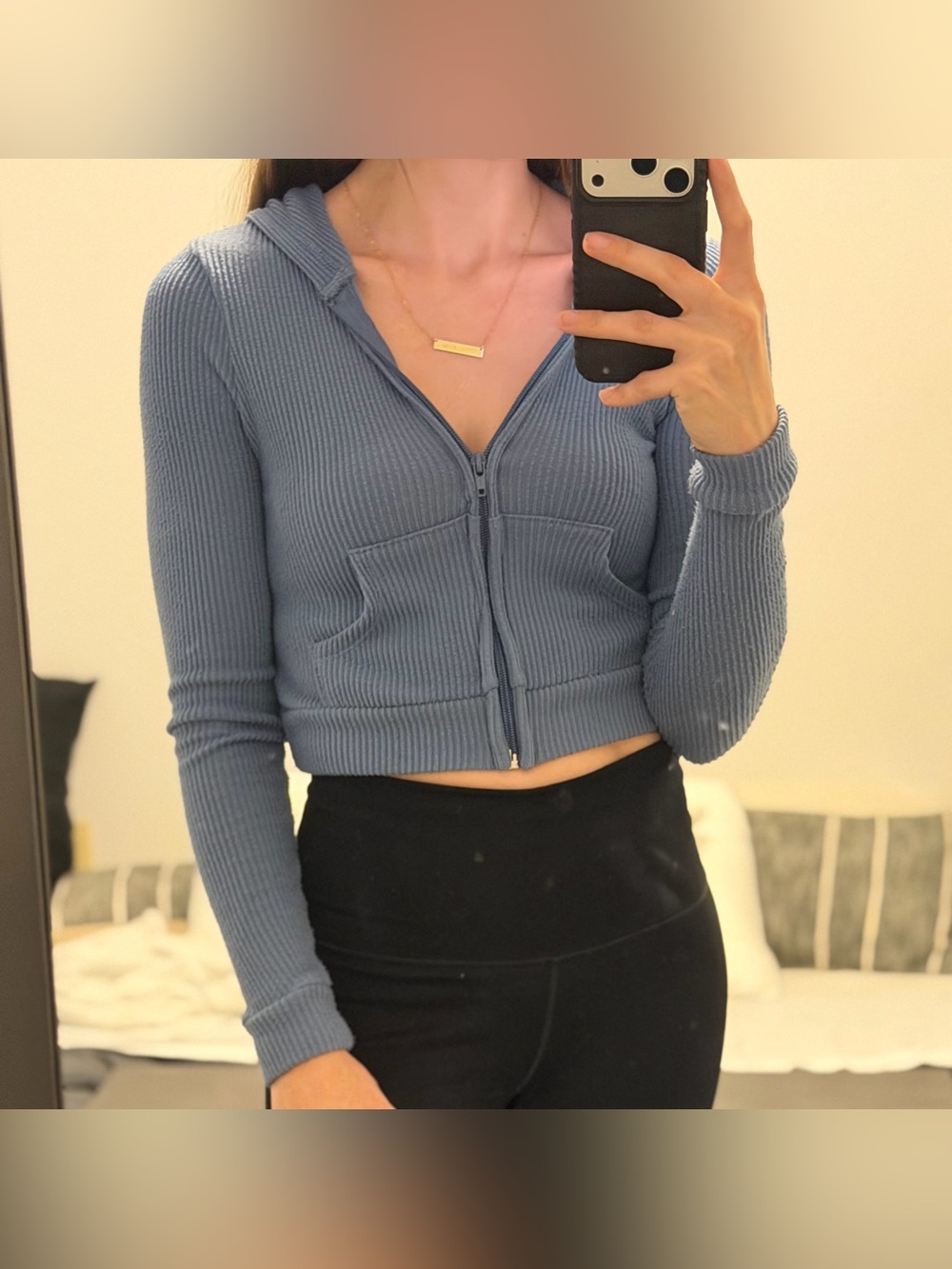 NO BOUNDARIES Cropped Ribbed Zip-Up Hoodie - Picture 4 of 5